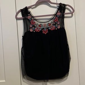 Black floral mesh tank top